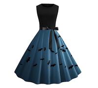 Costume Halloween Femme Sexy, Robe Vintage Rockabilly Robe Cocktail Chic Et Elegant A-Line Reine Gothique Swing Pin Up AnnéEs 50 Robe De SoiréE Lacets avec Ceinture
