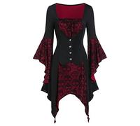 costume halloween femme squelette robe medievale femme moyen age renaissance corset robe courte femme Asymetrique col carré robe vintage gothique manches longues évasées deguisement Carnaval