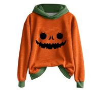 Costume Halloween Femme Sweat avec Visage De Citrouille Mignon Veste Effrayante Et DéContractéE Manches Longues Trendy VêTements De Loisir d'halloween (Light Green, L)
