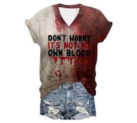Costume Halloween Femme Tee Shirt Probleme Resolu Col V Grande Taille T Shirts À Manches Courtes Coton Sang Sanglant Tshirt Teeshirt Zombie 3D Imprimé Haut M