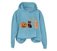 Costume Halloween Femme Veste avec Motif De Citrouille Mignon Sweat Large Et Surnaturel Manches Longues HantéEs Sweatshirt Grande Taille Festif VêTements d'halloween Automne (Sky Blue, XXL)