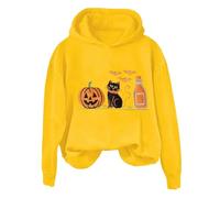 Costume Halloween Femme Veste avec Motif De Citrouille Mignon Sweat Large Et Surnaturel Manches Longues HantéEs Sweatshirt Grande Taille Festif VêTements d'halloween Automne (Yellow, XXXXL)