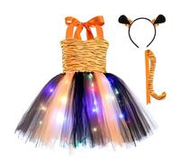Costume Halloween Fille-Costume de fête d'halloween pour Filles-Robe Tutu en Maille-sans Manches-avec Animaux de Dessin animé-LED (Multicolour-4-5 Years)