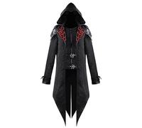 Costume Halloween Homme Manches Longues, Manteau Long Homme À Capuche Smoking Fermeture Éclair Gothique Veste Steampunk Manteaux Vintage Victorien Palais Carnaval Cosplay Coat Automne-Hiver Bal