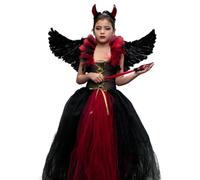 Costume Halloween Per - Bambini Diavolo Fiamma, Bacchetta Amulettes Rossa | Abito Cosplay Spettrale Per Festa Con Corno Femminile Demone Spaventoso Abbigliamento Carattere Maschera Evento