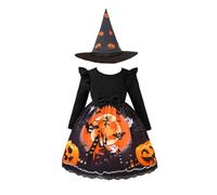 Costume Halloween pour Filles Deguisement Enfant Fille Déguisement Petite Sorcière Robe Noire cavernes Carnaval Magique