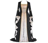 Costume Halloween Robe Femme Rétro Couleur Unie Manches Trompette Longue Robe de Princesse Cosplay Sol Longueur The Light Ages The Surprenant Histoire Médiévale (Black, XXXXXL)