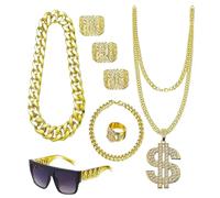 Costume hip-hop des années 80 et 90 - Accessoires de rappeur - Chaîne avec signe dollar - Décorations de fête d'Halloween