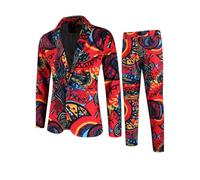 Costume Hippie AnnéEs 70 pour Homme Costume 2 Pieces, Tenue Formelle Casual Slim Fit Coupe AjustéE Manches Longues Revers Bouton Tenue d'affaires Mode ÉLéGante Classique