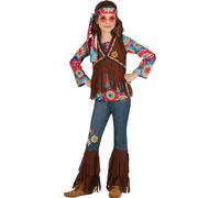 Costume Hippie Coloré Woodstock Tenue des années 70 Enfant Fleur Carnaval Enfants Look Rétro, Taille : 128/134 Couleur : Multicolore