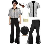 Costume Hippie Disco Homme - 5 Pièces Complet (Perruque Afro, Collier, Lunettes) - Déguisement Années 80 90, Fête Rétro - Accessoires Funky Inclus