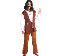 FIESTAS GUIRCA Costume Woodstock Hippie Homme - Tenue Homme Années 70 - Déguisement Hippie Années 60 Homme Taille S 46-48