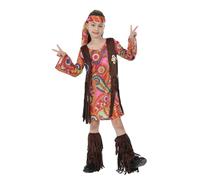 Costume hippie pour fille des années 60 - Tenue pour amoureux de la paix - Halloween - Séance photo - Vêtements pour enfants - Apparence sur scène - Déguisement thématique (rouge brique, 4-5 ans)
