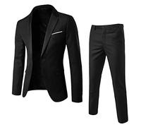 Costume Homme 2 pièces Slim Fit Poitrine à Deux Boutons, Men Suits 2 Piece pour Mariage Business Fête Confort Elégant Veste (Black, M)