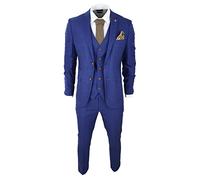 Costume Homme 3 Pièces Bleu à Carreaux Prince de Galles Marron Idéal pour Mariages et Soirées - Bleu 46