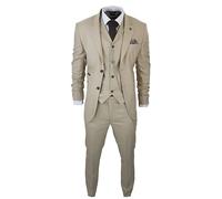 Costume Homme 3 Pièces pour Carreaux Prince de Galles Coupe Ajustée - Crème Beige 56