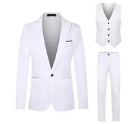 Costume Homme Affaires et Mode Taille Slim Couleur Classique Loisirs Trois Pièces Veste Pantalon Gilet Tenue Élégante pour Bureau Sorties(White, XXXXXL)