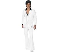 Smiffys Costume des années 70, blanc, veste avec fausse chemise, gilet et pantalon