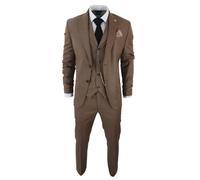 Costume Homme Classique 3 Pièces avec Chaîne de Poche Coupe Ajustée Style Vintage Parfait pour Mariage - Marron 48