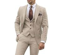 Costume homme coupe ajustée, blazers d'affaires à revers vestes 3 pièces costumes de garçons d'honneur ensemble gilet pantalon veste croisée, kaki, S