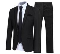 Costume Homme d'affaire en cérémonie Mariage Veste et Pantalon Deux pièce Slim fit,Noir,XL