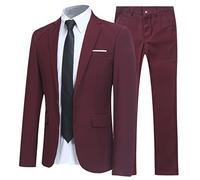 Costume Homme d'affaire en cérémonie Mariage Veste et Pantalon Deux pièce Slim fit,Vin Rouge,XS