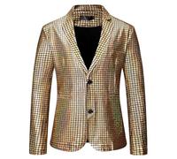 Costume Homme Disco - Ensemble Années 70 Deux Boutons Veste - Veste Attractive avec Paillettes pour Fête Anniversaire Halloween Dîner de Gala, or, XL