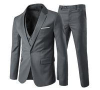 Costume Homme Formel d'affaire de Couleur uni Un Bouton à la Mode Slim fit Trois pièces - Gris - XS
