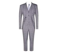 Costume Homme Gris 3 Pièces Carreaux Prince de Galles Costume de Mariage Classique Coupe Ajustée