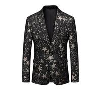 Costume Homme Mariage, Veste De Costume Noire à Un Bouton pour Homme, Motif éToile à Cinq Branches