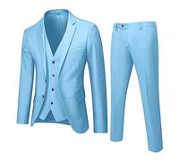 Costume Homme Slim 3 Pièces Costume Business Wedding Party Veste Gilet & Pantalon (Blue, XXXL)