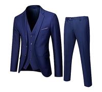 Costume Homme Slim 3 Pièces Costume Business Wedding Party Veste Gilet & Pantalon (Navy, XXL)