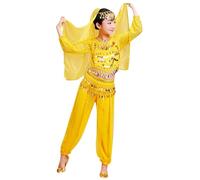 Costume Indien 5 pièces pour Fille - Costume de Danse à Paillettes - Jupe à Paillettes - Haut Voile - Chaîne de Taille - Costume Arabe - Costume Bollywood - Spectacle de Danse Indienne - Halloween