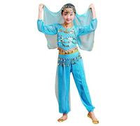 Costume Indien 5 pièces pour Fille - Costume de Danse à Paillettes - Jupe à Paillettes - Haut Voile - Chaîne de Taille - Costume Arabe - Costume Bollywood - Spectacle de Danse Indienne - Halloween
