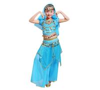 Costume indien 5 pièces pour fille - Costume de danse à paillettes - Jupe à paillettes - Haut voile - Chaîne de taille - Costume arabe - Costume Bollywood - Spectacle de danse indienne - Halloween