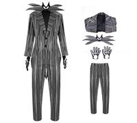 Costume Jack squelette Skellington avec nœud papillon, Costume de cauchemar avant noël Halloween Cosplay pour hommes adultes full suit