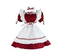 Costume japonais mignon grande taille - Tenue d'Halloween - Robe Lolita - Robe de serveuse et tablier - Costume d'Halloween amusant pour adultes (rouge, taille XXL)