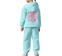 Costume Jogging Enfant Fille Survêtement Sweatshirt+Pantalon de Sport Sweat-Shirt Encapuchonné Pull Pantalon Street Dance Outfit Plaine Top Bottoms Imprimer Toison Tenue Running