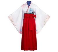 Costume kimono japonais Hakama à imprimé floral traditionnel avec ceinture de samouraï Yukata - Tenue d'Halloween et de costumade (35-rouge, taille M)