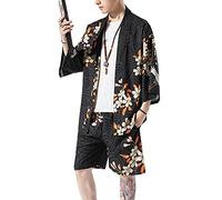 Costume Kimono pour Homme Ensemble 2 Pièces - Imprimé Japonais Cardigan Manteau Veste Et Shorts