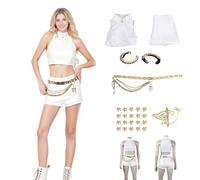 Costume Kpop - Robe de costumade K-Pop avec ceinture et chaîne - Robe de danse pour femmes pour spectacle, Halloween, carnaval (blanc, taille 3XL)