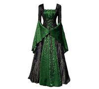 Costume long Dirndl pour cosplay, robe de fête, robe de jugement antique, bandage tenue littérature historique médiévale (vert, M)