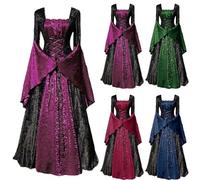 Costume long Dirndl pour cosplay, robe de fête, robe de jugement antique, bandage tenue littérature historique médiévale (rouge, S)