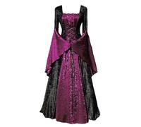 Costume long Dirndl pour cosplay, robe de fête, robe de jugement antique, bandage tenue littérature médiévale historique, lilas, XL