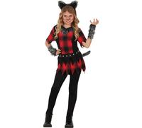 Costume loup-garou personnage d'aventure Halloween animal de bande dessinée enfants, taille : 140/146 couleur : rouge / noir