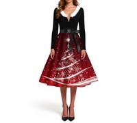 Costume Lutin de Noel Femme Longue Bal Hiver Noël Sequin Retro Classique Moulante Tunique de Grande Taille Fête Mariée Chic Women Elegante Robe Noel Enceinte Robe Soiree Femme Longue L
