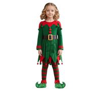 Costume Lutin Enfant Déguisements Lutin Elfe de Noël pour Enfant Fille Garçon Costume Vert Robe Vêtements pour Nouvelle Année Cosplay Carnavall Mascarade Halloween Fête à Thème (g-Green, 9-11 years)