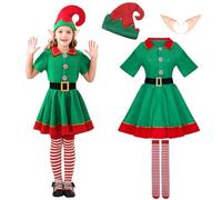 Costume Lutin Femme, Deguisement Lutin Femme Enfant, Deguisement Lutin Noel, Bonnet Lutin Collant de Noel Femme Oreille Elfe Robe Lutin Femme, Tenue Noel Femme pour NoëL, Cosplay(150)