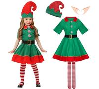 Costume Lutin Femme, Deguisement Lutin Femme Enfant, Deguisement Lutin Noel, Bonnet Lutin Collant de Noel Femme Oreille Elfe Robe Lutin Femme, Tenue Noel Femme pour NoëL, Cosplay