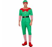 Costume Lutin Homme Déguisement Lutin de Noël pour Adulte, Costume Elfe Assistant du Père Noël Tenue De Noëls et Accessoires pour Halloween, Carnaval et fêtes - Vert S-XXL